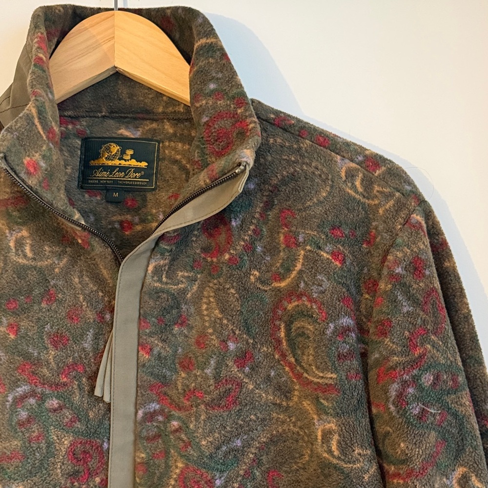 Aime Leon Dore Printed Fleece Half Zip in Olive Green Print - Size Medium